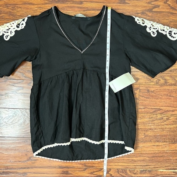 Zara Baby Doll Short Sleeve Blouse with White Embroidery Size Small - Picture 13 of 15